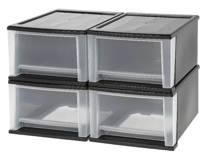 17 Quart Stacking Drawer, 4 Pack, Black