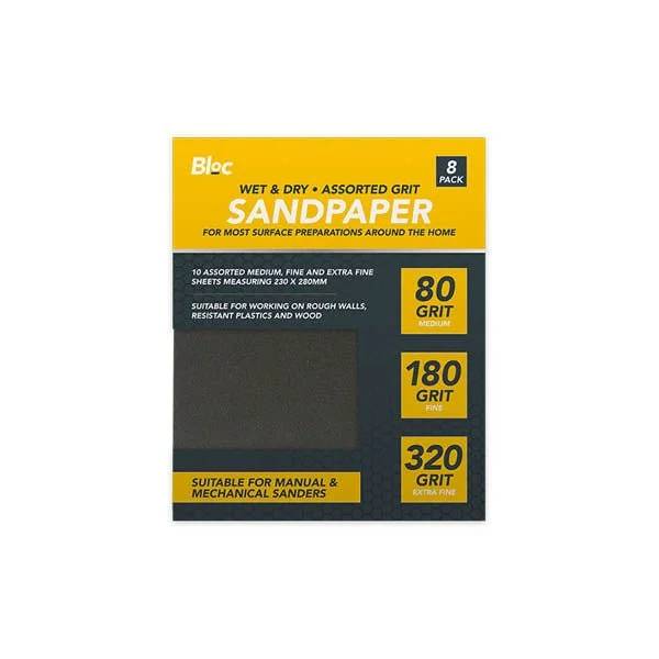 Bloc Wet & Dry Assorted Sandpaper 8 Pk