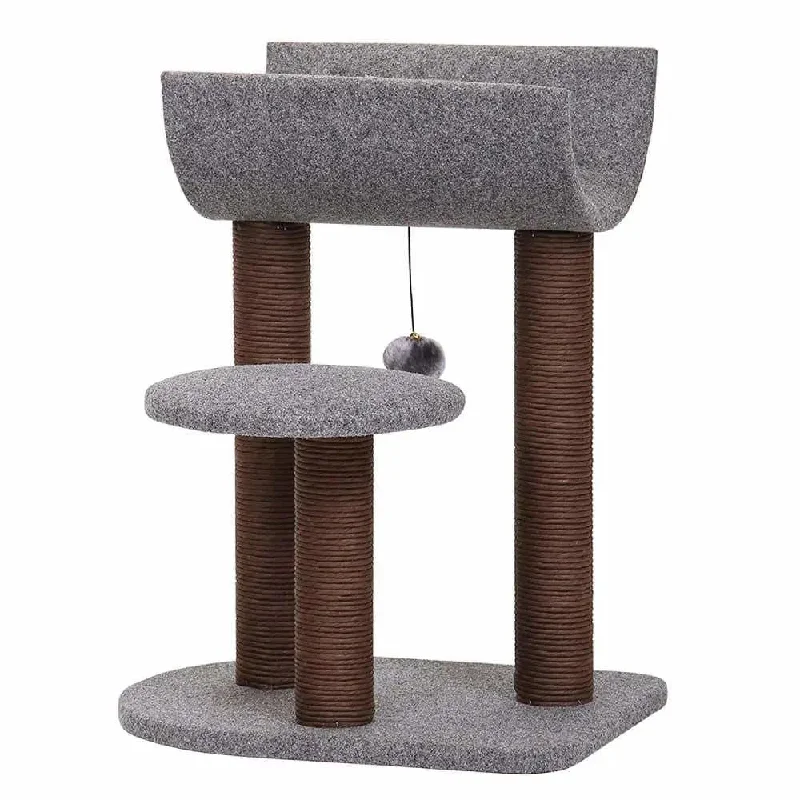 Catry, Cat Tree Cat Tower for Cat Activity with Scratching Post Paper Rope Toy Ball, Felt, Gray