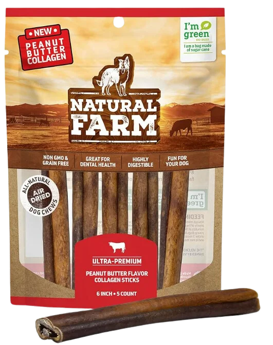 Natural Farm Collagen Sticks Peanut Butter Flavor 6" 5-Pack Bag