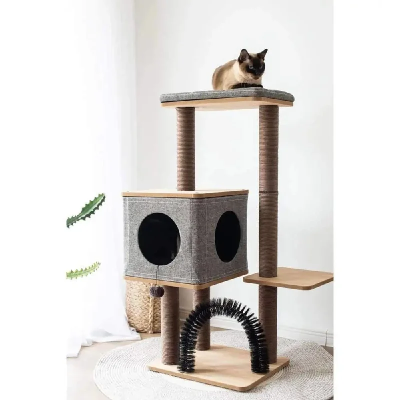 PetPals Elevate, Brown, Paper Rope Posts, Particle Board, Jute Fabric, 3 Level Activity Cat Tree