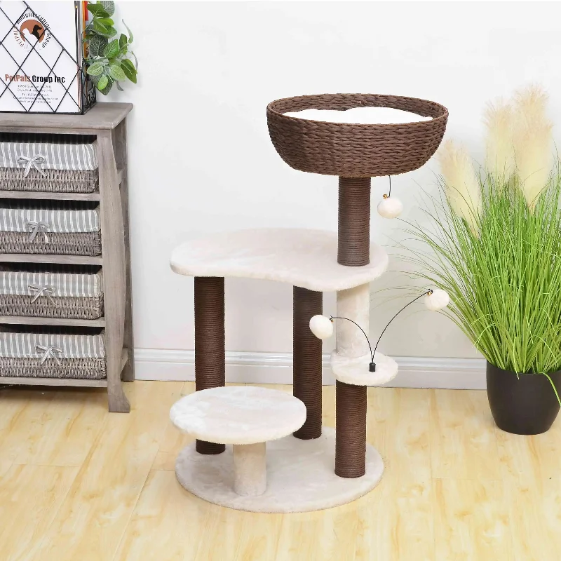 Petpals Quartz 5 Level Cat Tree with 4 Scratching Posts and Handwoven Basket