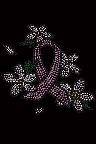 Pink Ribbon with Flowers Rhinestone Bandana- Many Colors