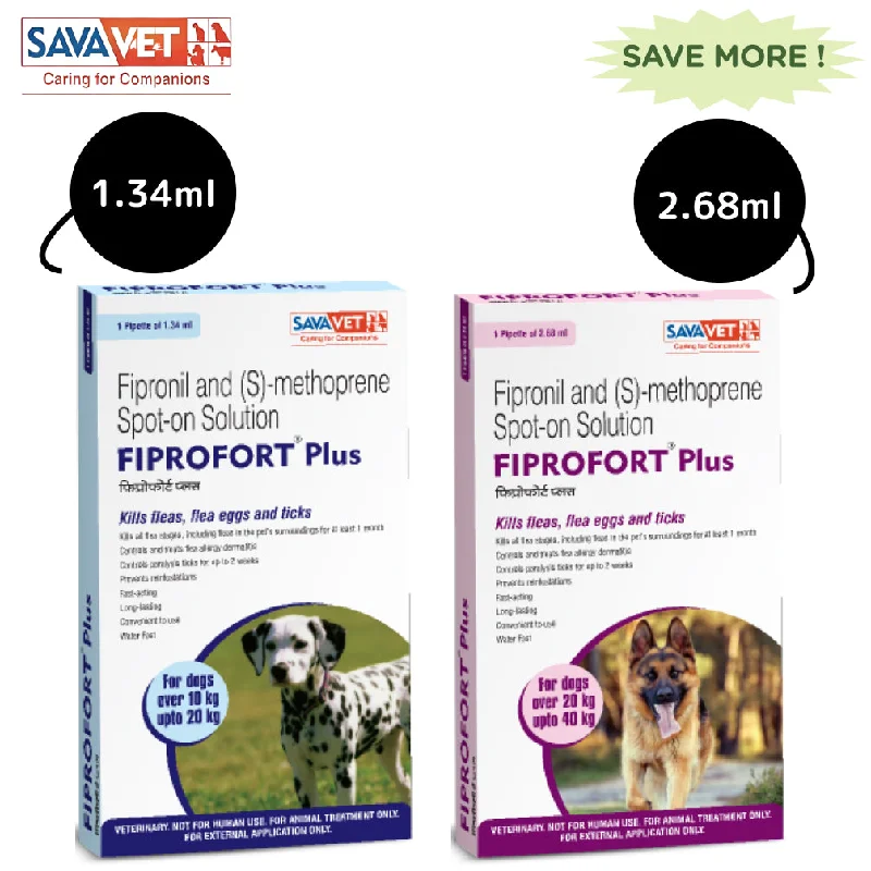 Savavet Fiprofort Plus Tick & Flea Control Spot On for Dogs 10-20kg and 20-40kg Combo